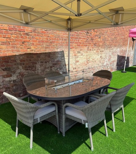 Grey rattan gas fire pit - fire,